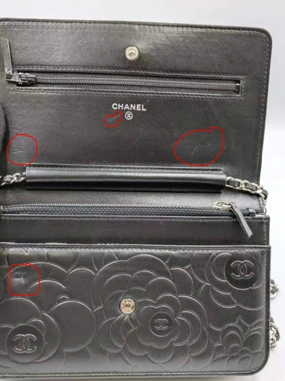 Pre-owned Chanel Camellia Embossed Lambskin Wallet On Chain Black - Picture 13 of 13